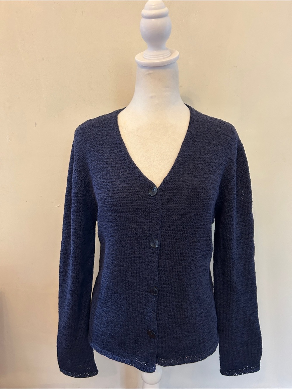 Jones New York Classic Navy V-Neck Button Sweater Size M EUC